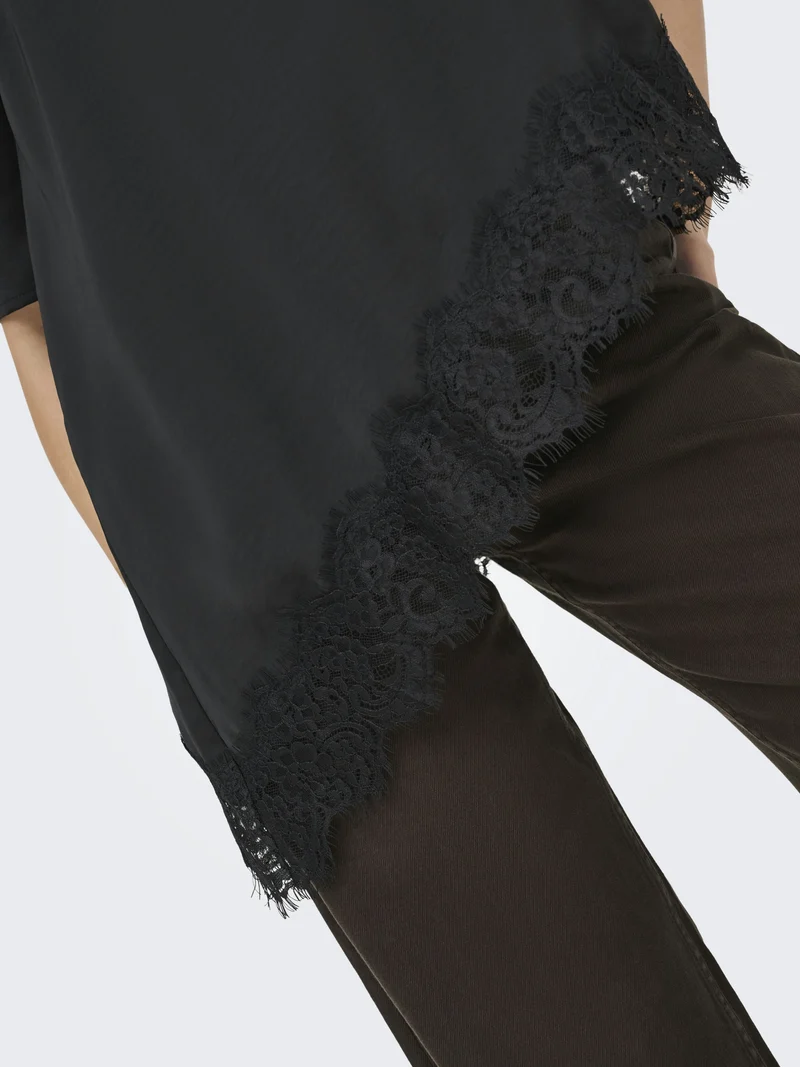 JDYURBA S/S ASSYMMETRIC TOP WVN EXP, Black/BLACK LACE