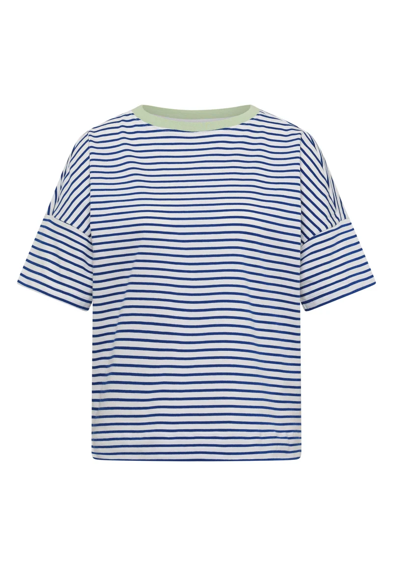 Striped T-Shirt with Contrast, deep river blue