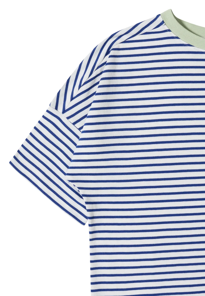 Striped T-Shirt with Contrast, deep river blue