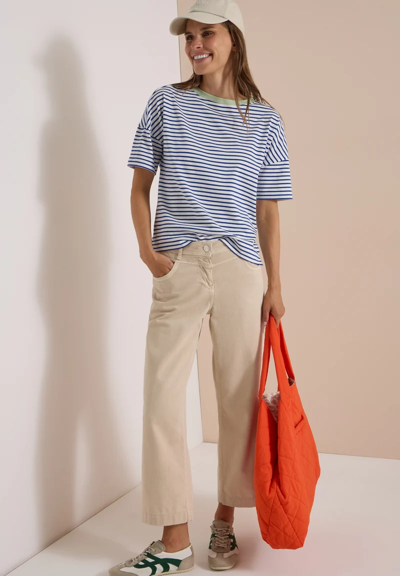 Striped T-Shirt with Contrast, deep river blue