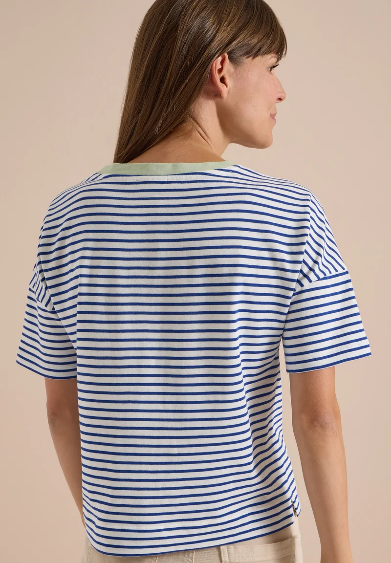 Striped T-Shirt with Contrast, deep river blue