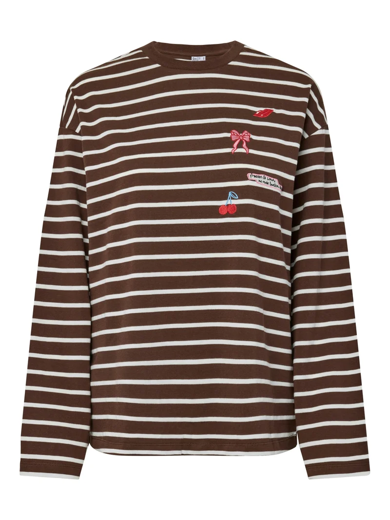 PCSADIE LS EMB TEE JRS, Chicory Coffee/Patches