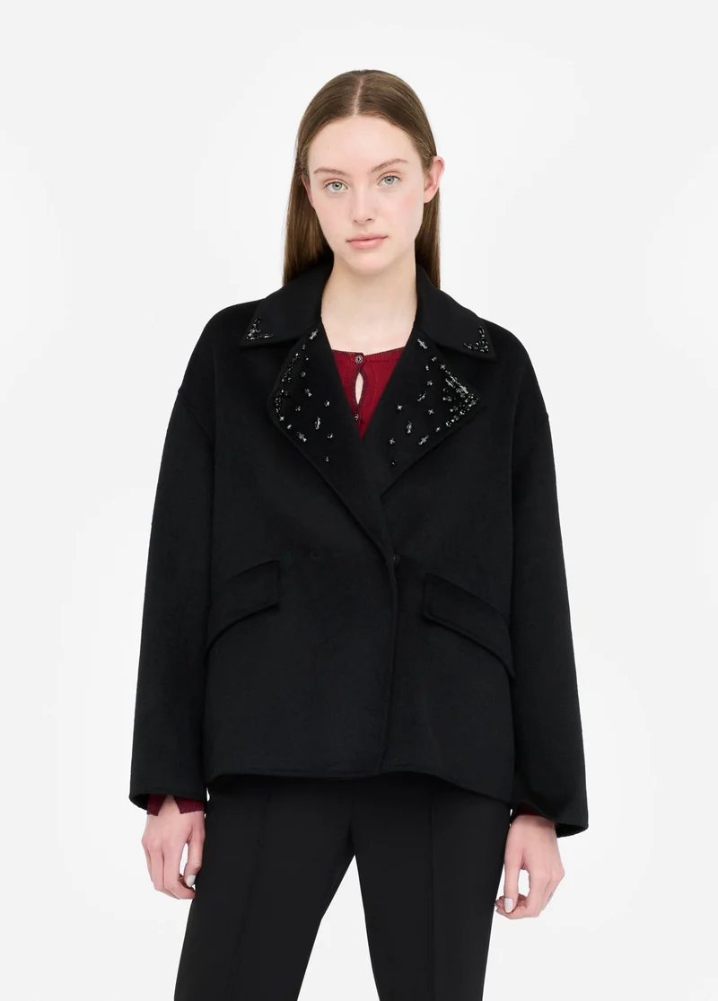 Wool Coat with Bejewelled Embroidery