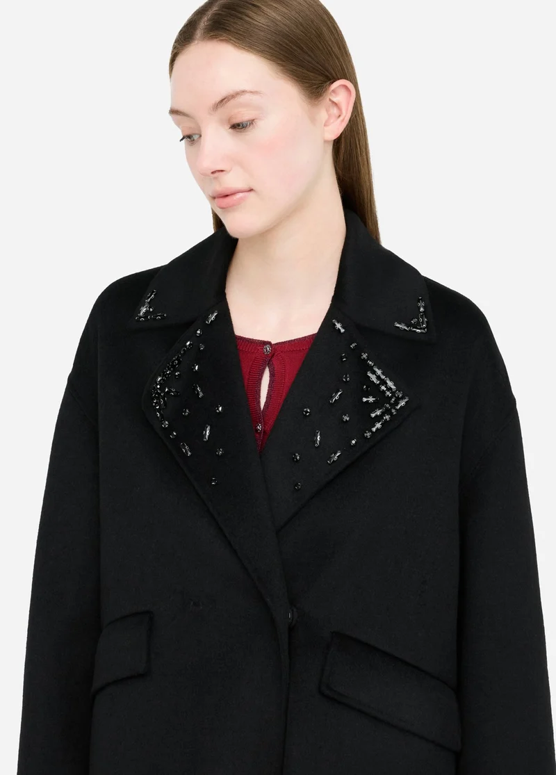 Wool Coat with Bejewelled Embroidery