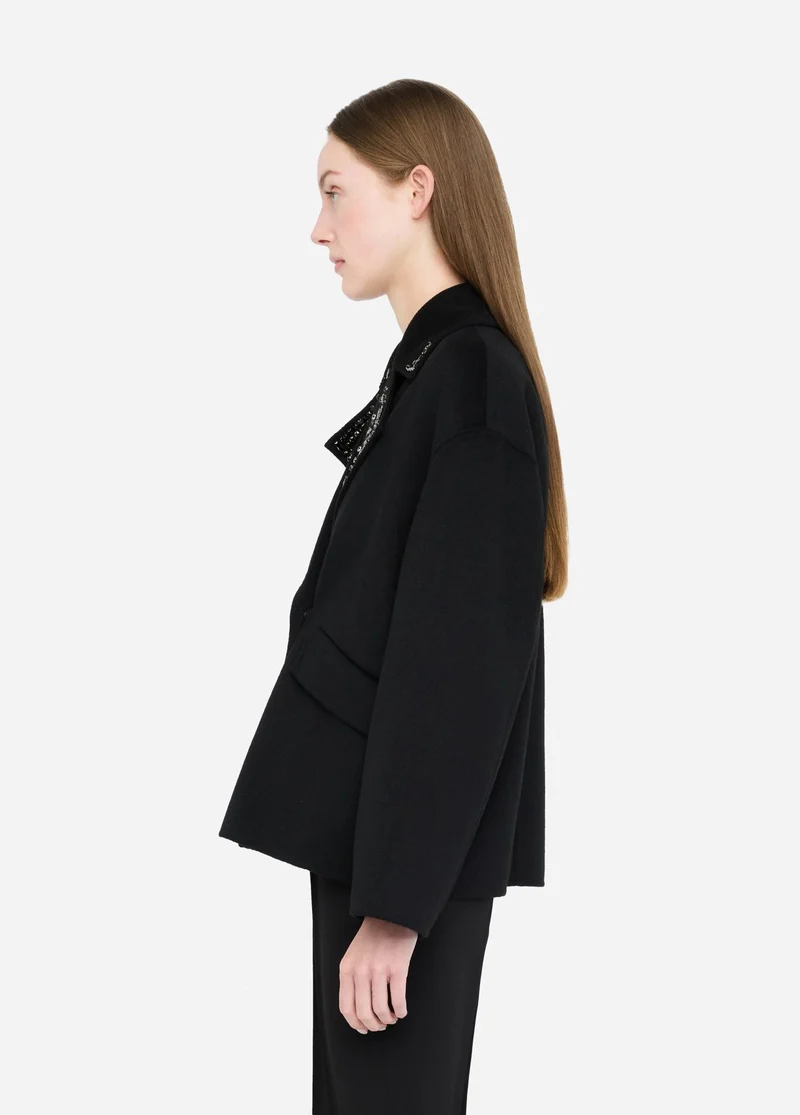 Wool Coat with Bejewelled Embroidery
