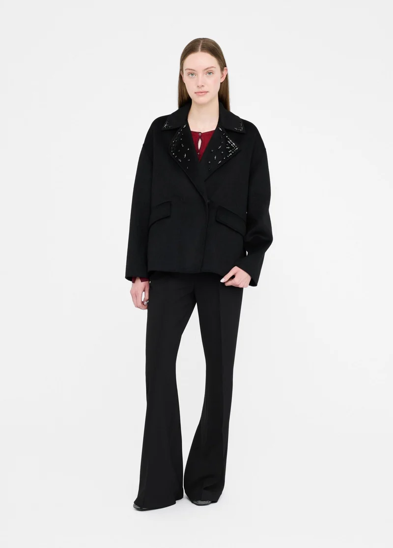 Wool Coat with Bejewelled Embroidery