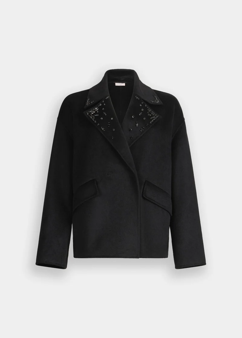 Wool Coat with Bejewelled Embroidery