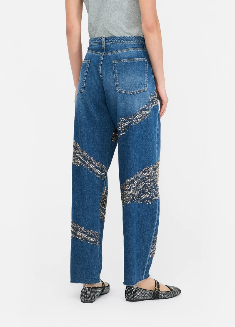 Balloon jeans with studs and gemstones