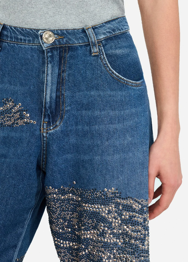 Balloon jeans with studs and gemstones