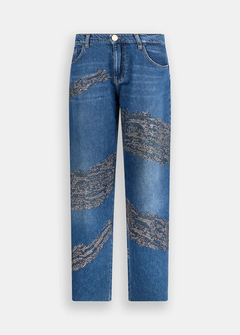 Balloon jeans with studs and gemstones