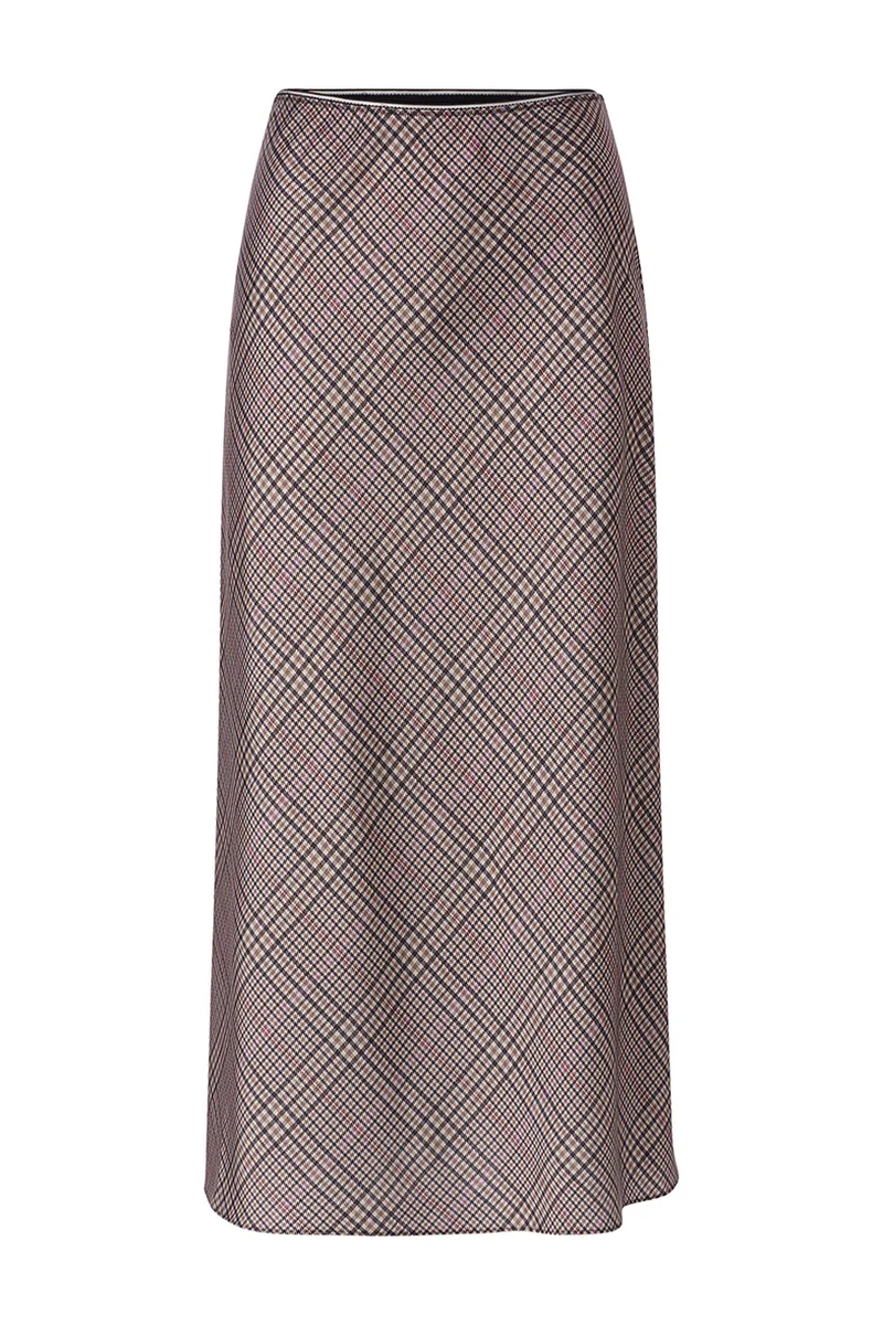Printed Satin Midi Skirt with Check, hazel