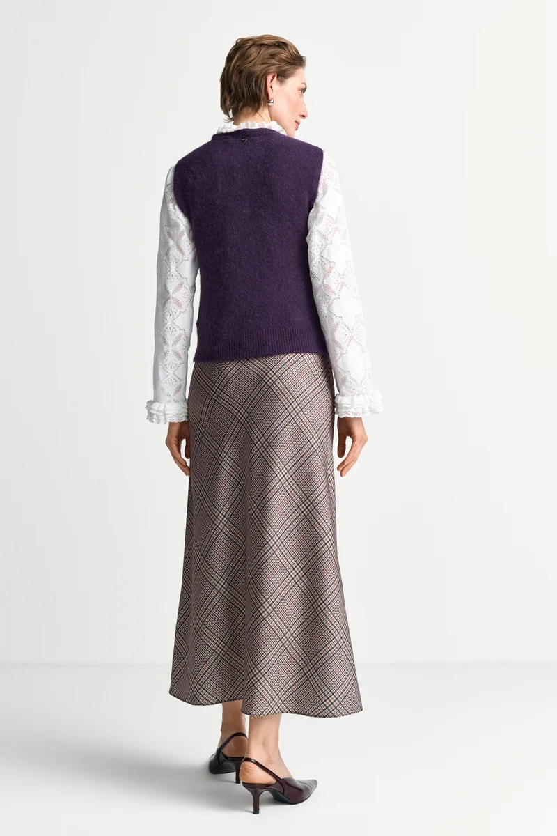 Printed Satin Midi Skirt with Check, hazel
