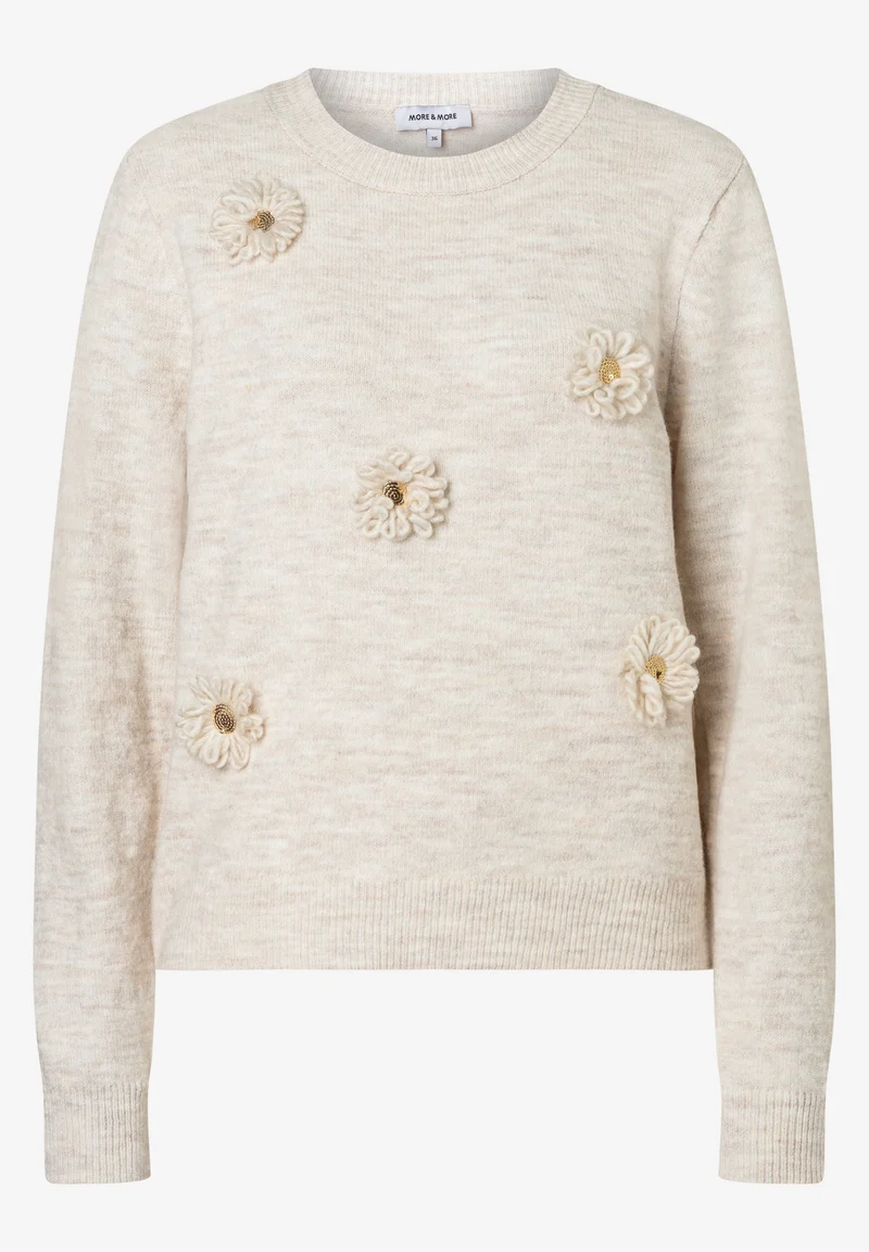 Pullover with Flowers, powder creme melange