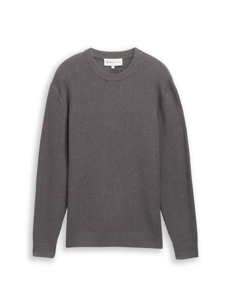 multi color nep crew neck knit, mid grey multi color neps