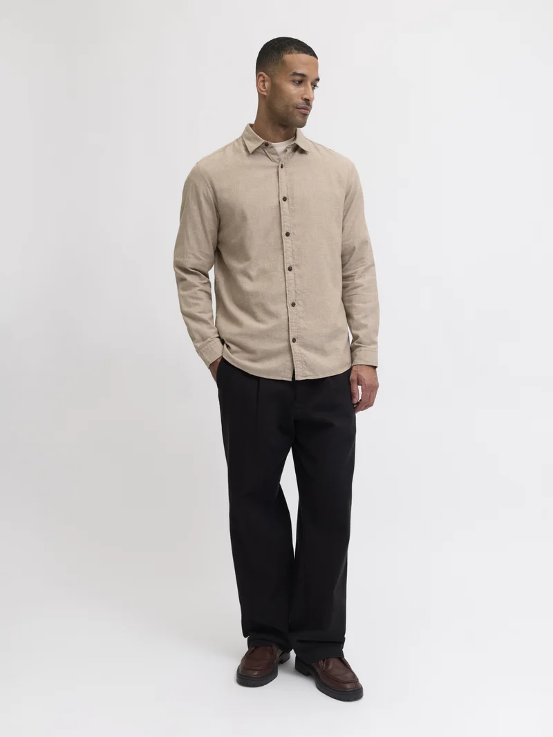 JJECLASSIC MELANGE SHIRT L/S NOOS, Oatmeal