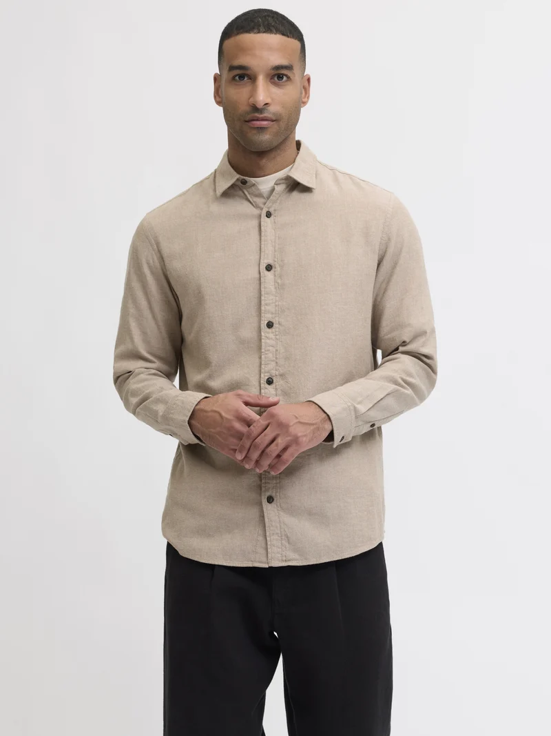 JJECLASSIC MELANGE SHIRT L/S NOOS, Oatmeal