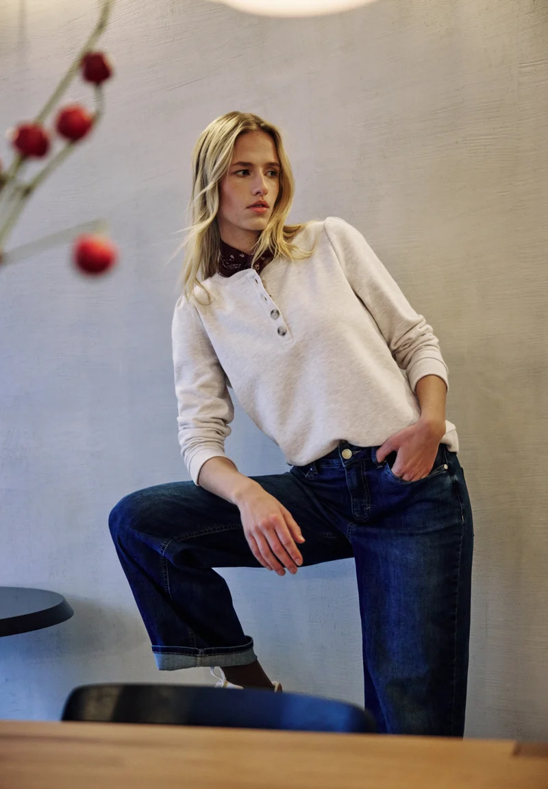 shirt w.button panel, buffed beige mel.