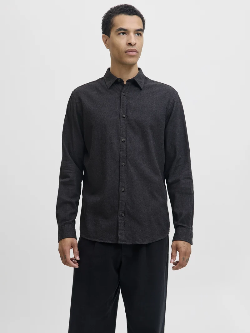 JJECLASSIC MELANGE SHIRT L/S NOOS, Dark Grey Melange