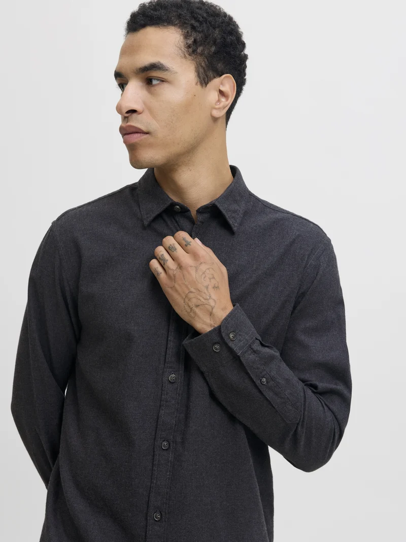 JJECLASSIC MELANGE SHIRT L/S NOOS, Dark Grey Melange