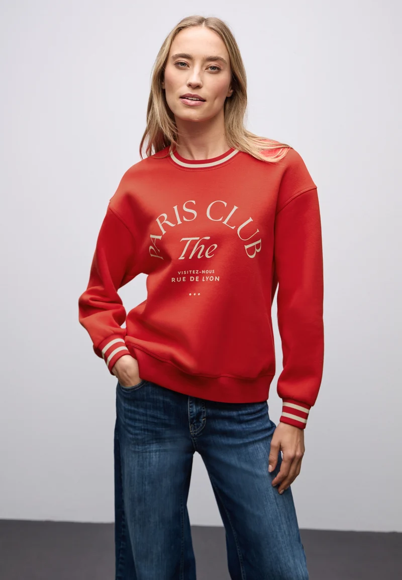 Loose Fit Crewneck w. Collage, racing red