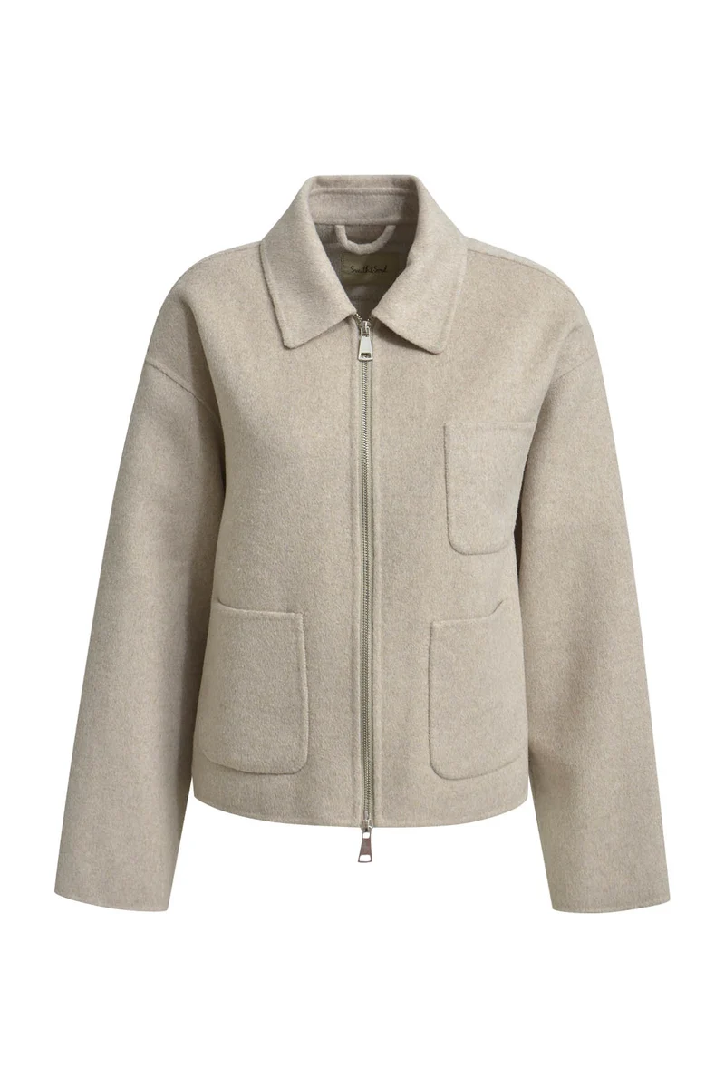 SHORT WOOL BLENDED JACKET, BEIGE MELANGE