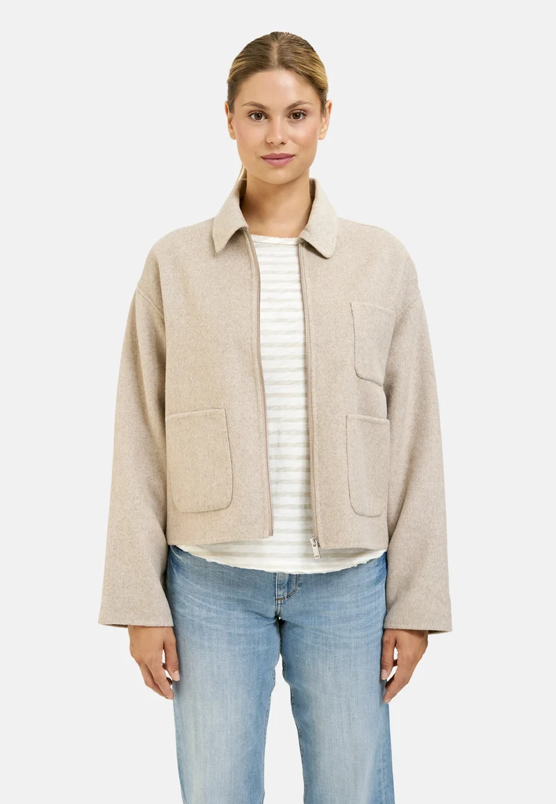 SHORT WOOL BLENDED JACKET, BEIGE MELANGE