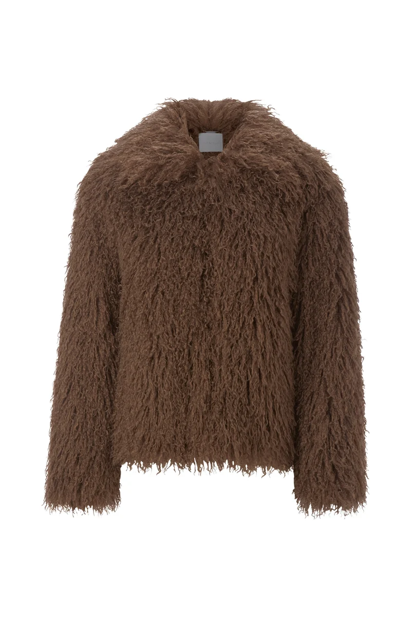 Long Hair Shearling Jacket, dark chocolate