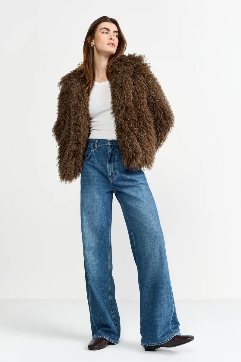 Long Hair Shearling Jacket, dark chocolate