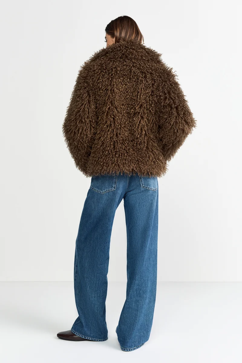 Long Hair Shearling Jacket, dark chocolate