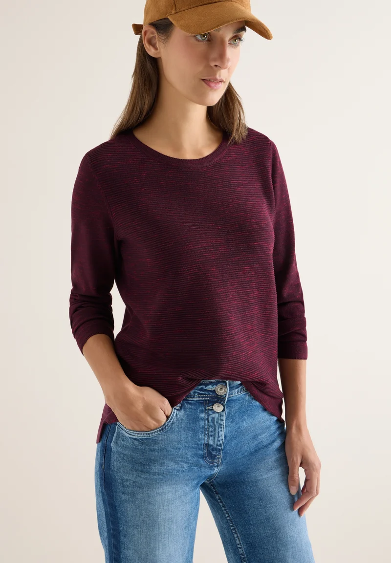 NOS_structured Roundneck, eggplant red heather melange