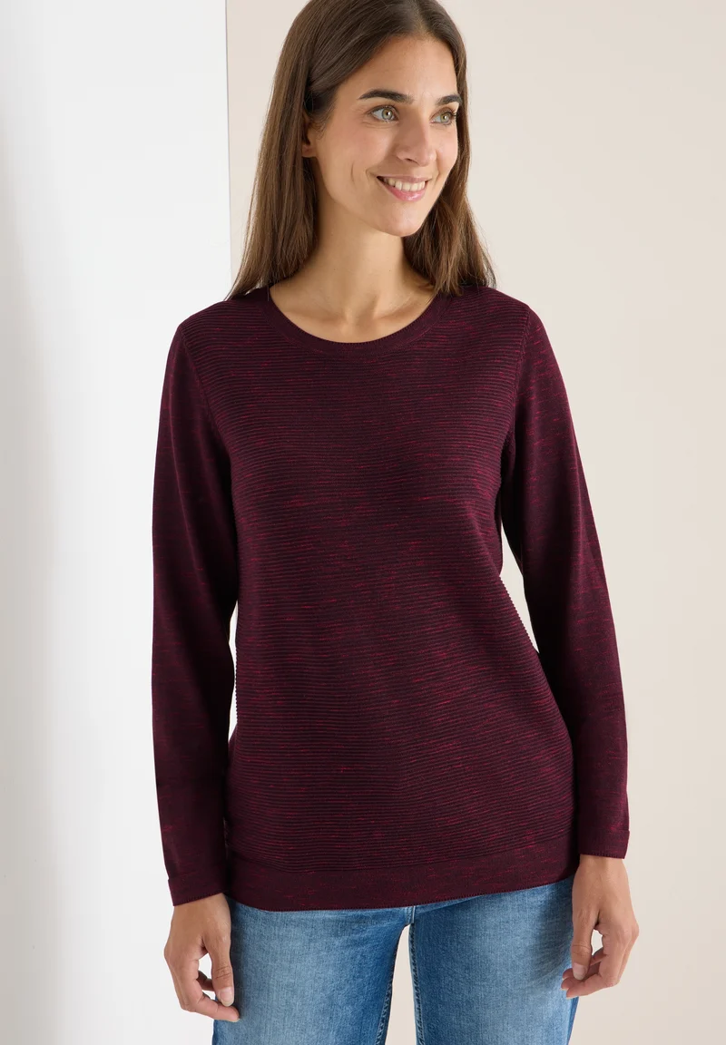 NOS_structured Roundneck, eggplant red heather melange