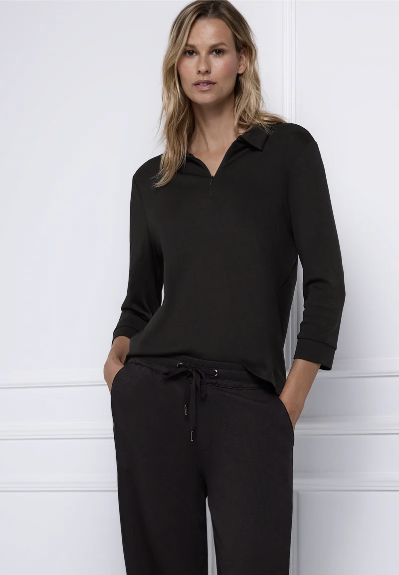 LTD QR basic polo shirt w.zipp, darkest brown