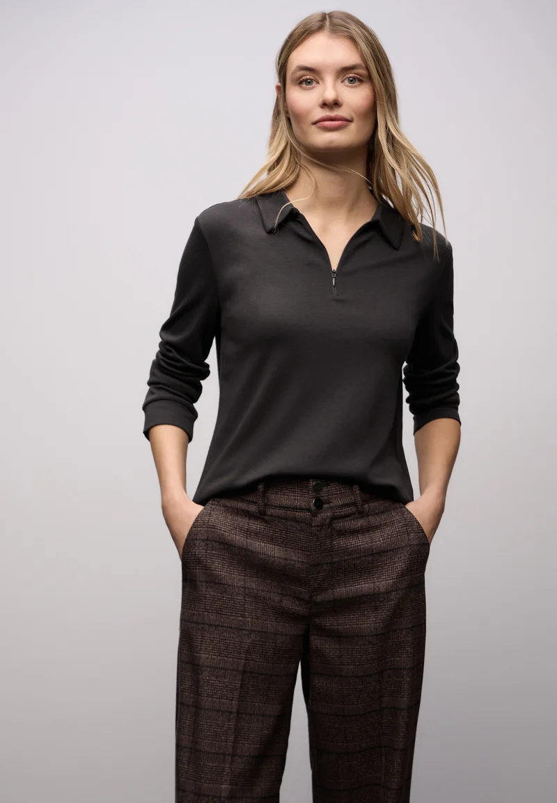 LTD QR basic polo shirt w.zipp, darkest brown