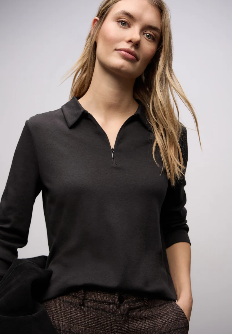 LTD QR basic polo shirt w.zipp, darkest brown