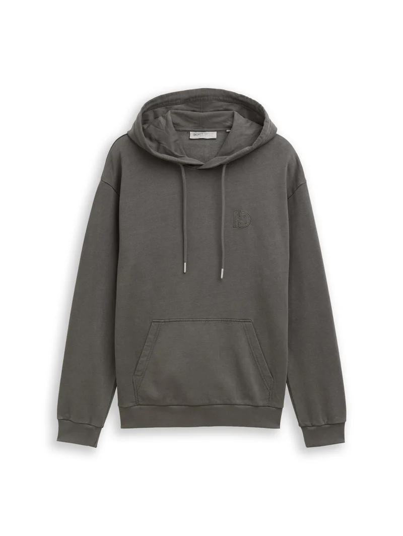 overdyed hoodie with embroider, Black