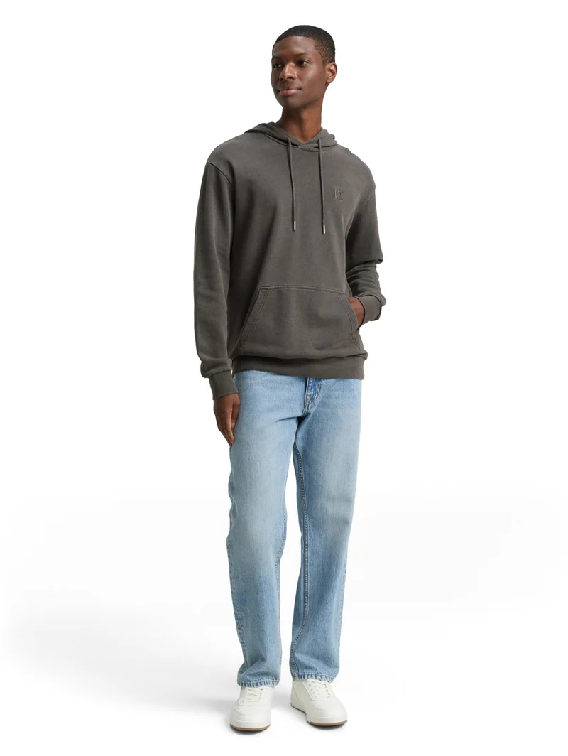 overdyed hoodie with embroider, Black