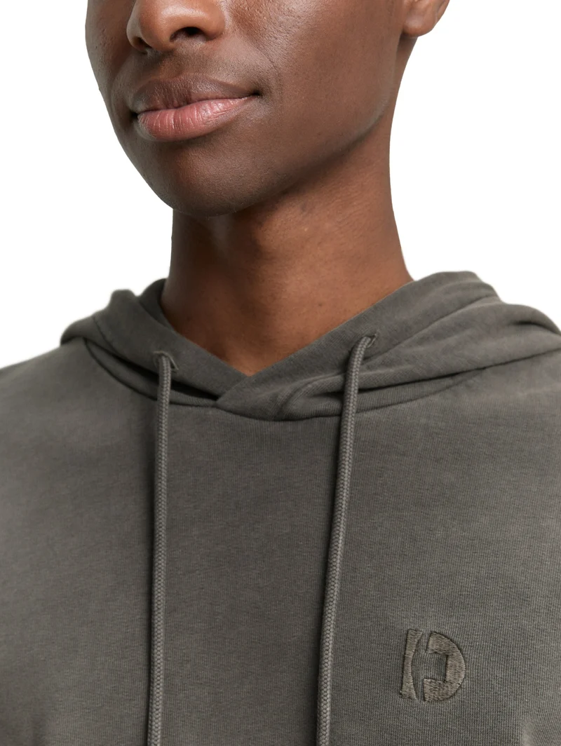 overdyed hoodie with embroider, Black