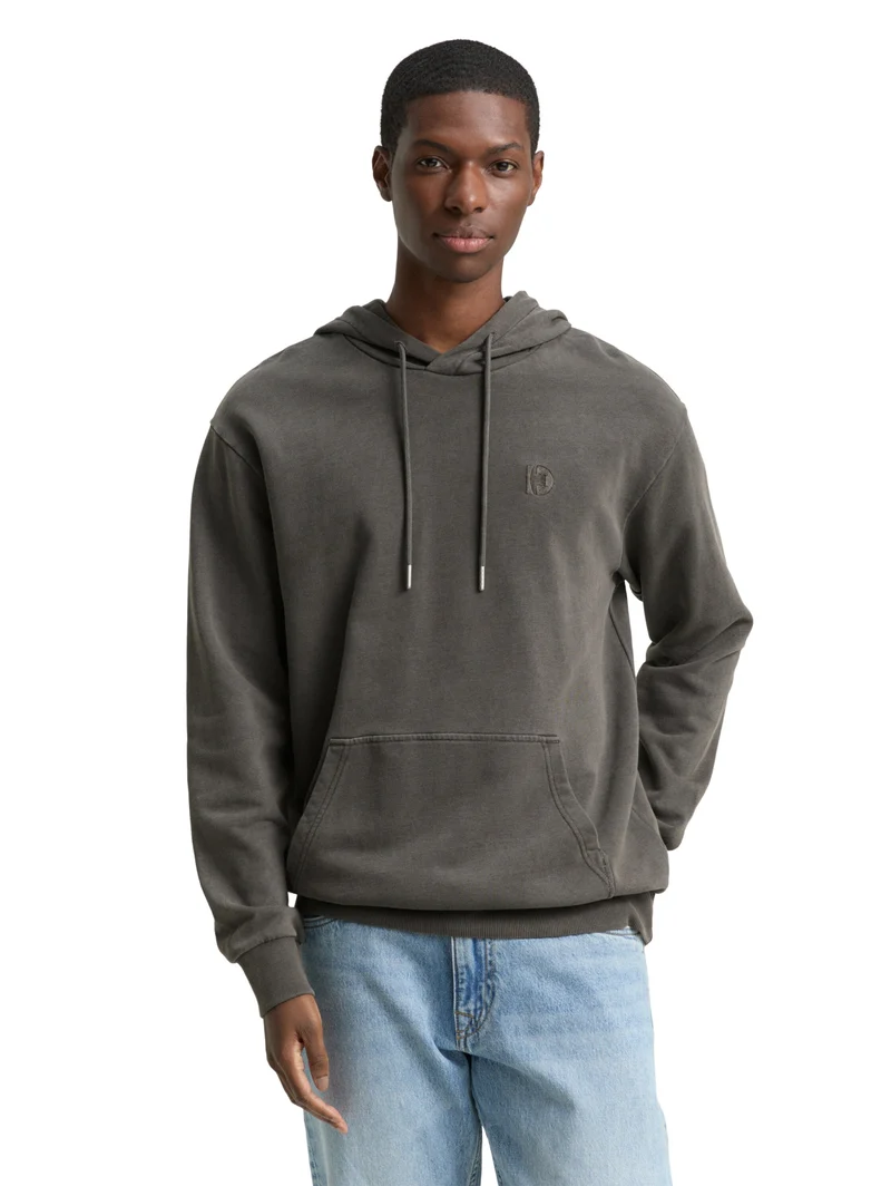 overdyed hoodie with embroider, Black