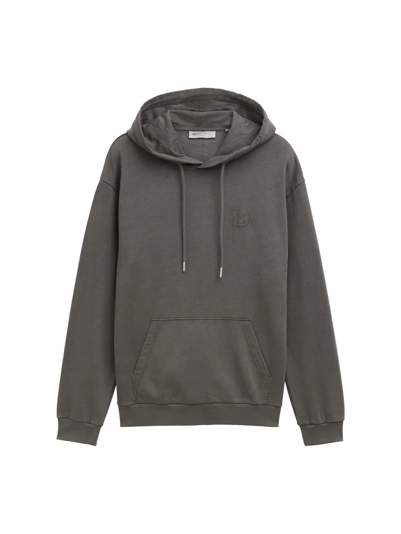 overdyed hoodie with embroider, Black