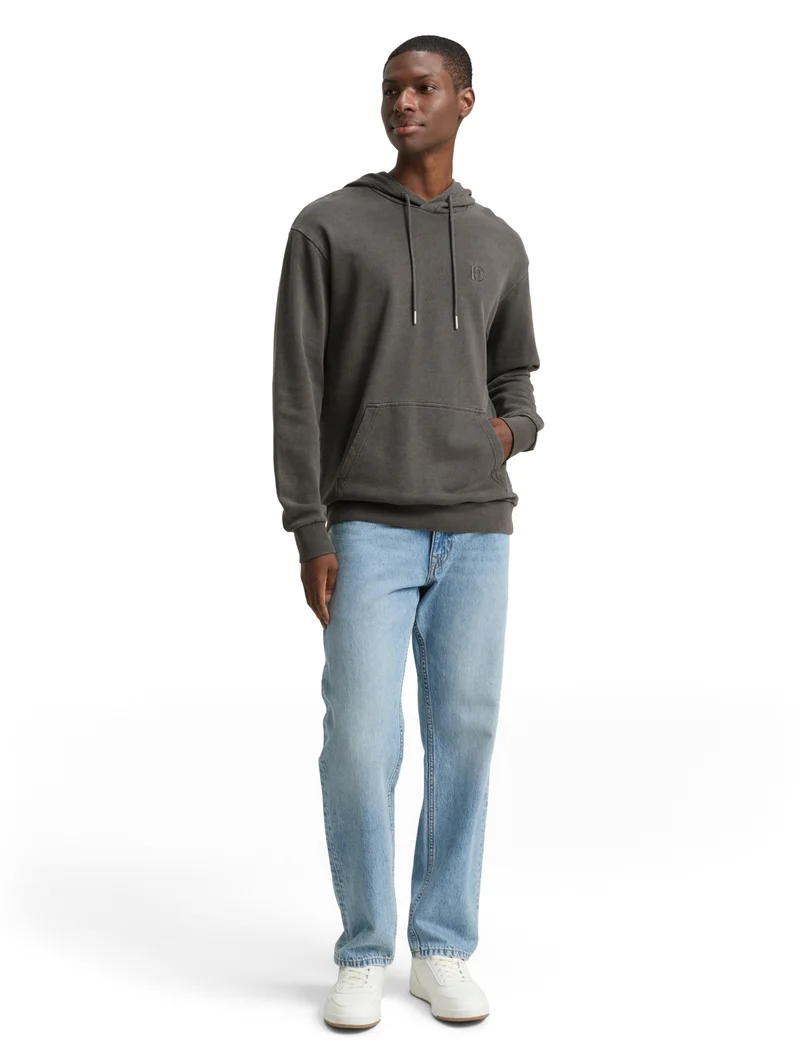 overdyed hoodie with embroider, Black