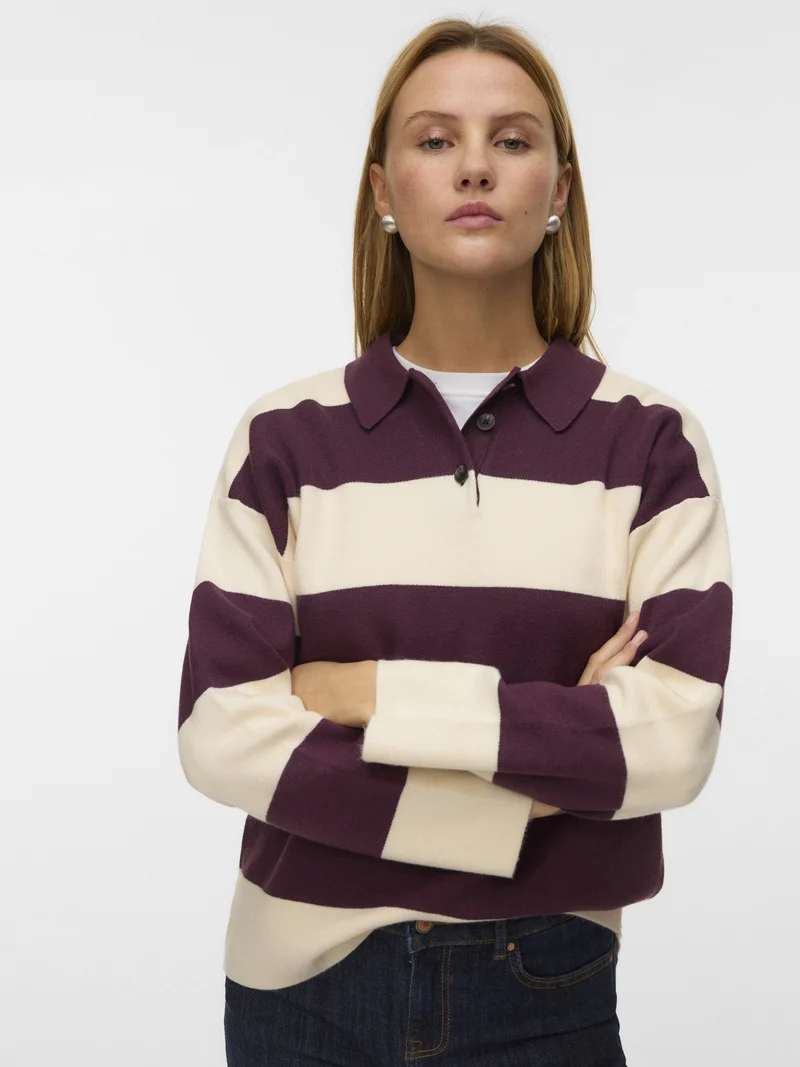 VMSABA POLONECK LS PULLOVER, Winetasting/W. BIRCH STRIPES + WINE
