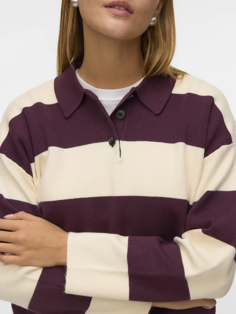 VMSABA POLONECK LS PULLOVER, Winetasting/W. BIRCH STRIPES + WINE