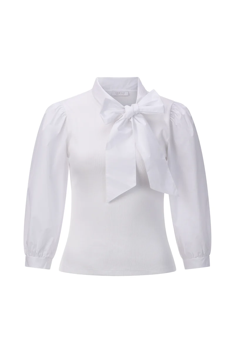 Mat Mix Blouse with Bow, white