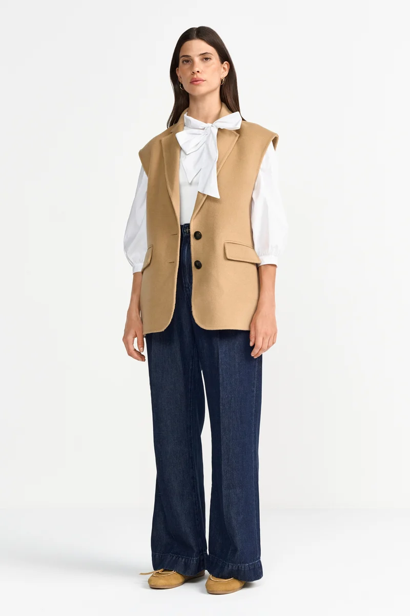 Mat Mix Blouse with Bow, white