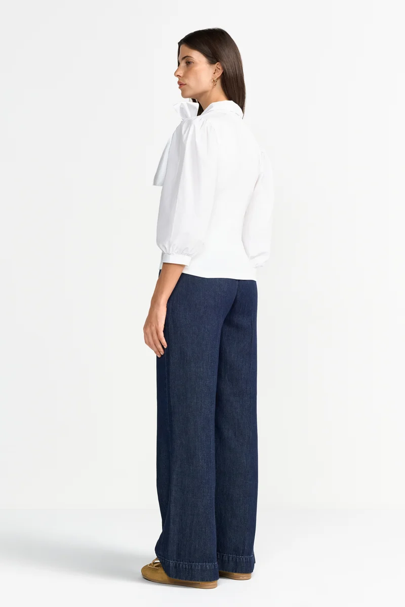 Mat Mix Blouse with Bow, white