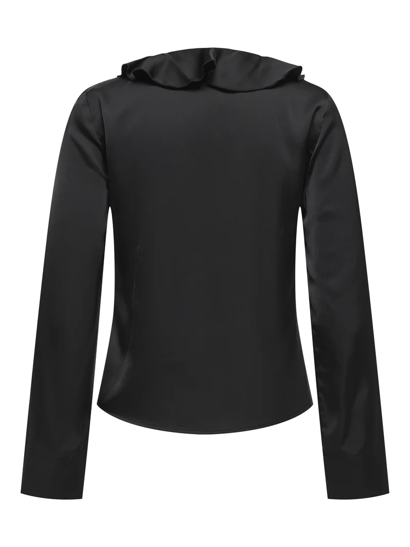 ONLMIKA VIS SATIN L/S FRILL TOP WVN, Black