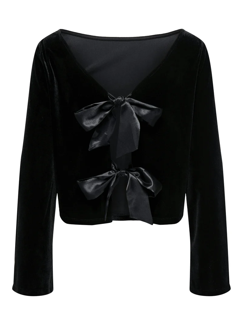JDYVICTORY L/S VELVET BOW TOP JRS, Black/BOW