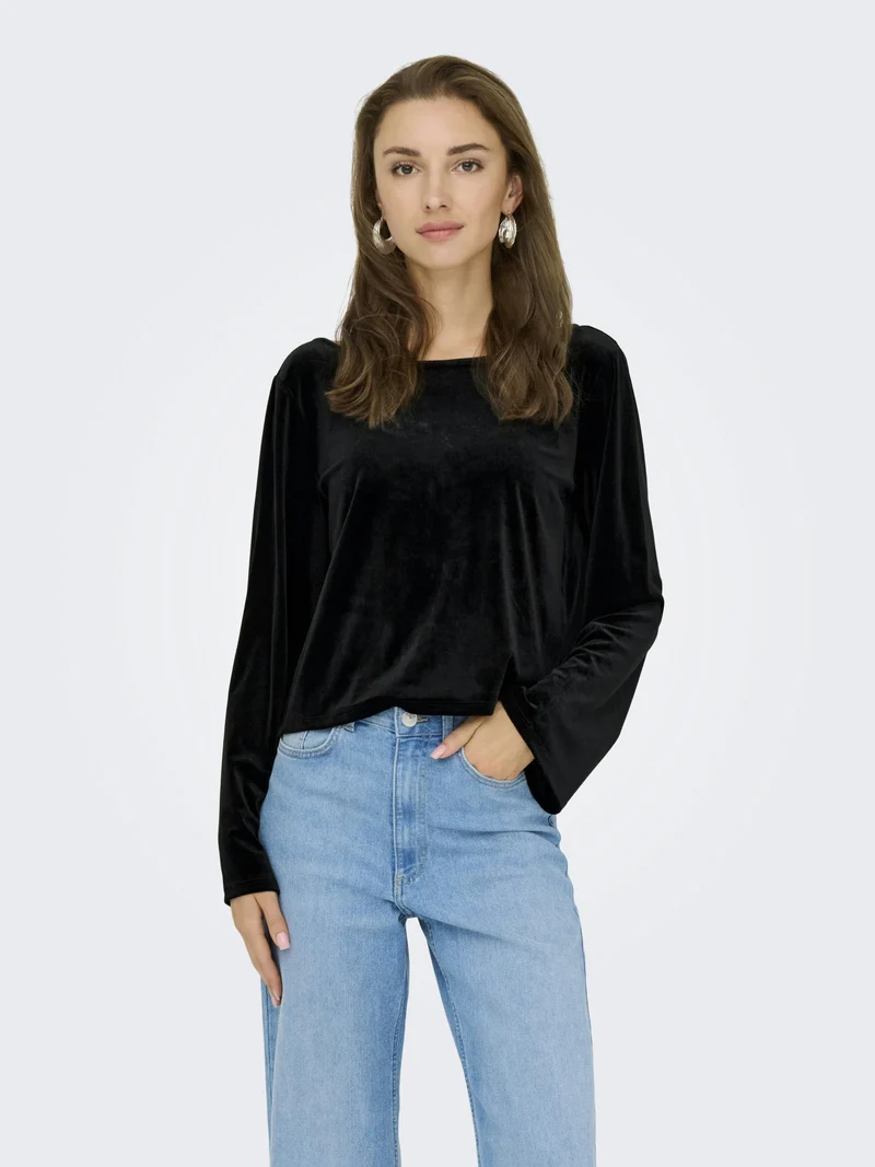 JDYVICTORY L/S VELVET BOW TOP JRS, Black/BOW