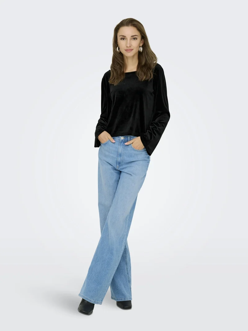 JDYVICTORY L/S VELVET BOW TOP JRS, Black/BOW