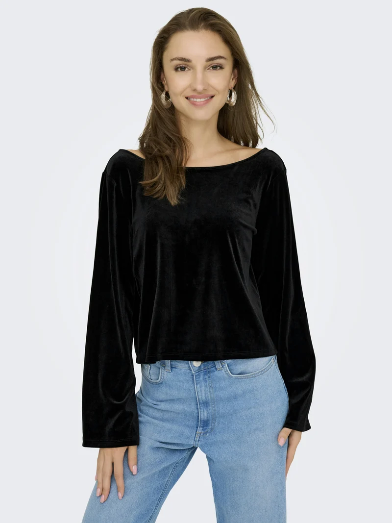 JDYVICTORY L/S VELVET BOW TOP JRS, Black/BOW